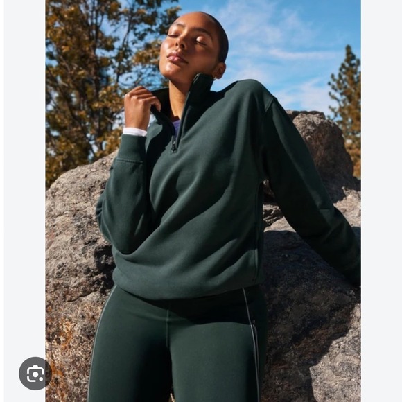 Athleta Tops - Athleta Forever Fleece 1/4 Zip Sweatshirt Green